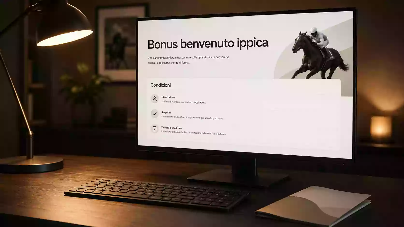 Schermata di un sito di scommesse con bonus benvenuto ippica in evidenza