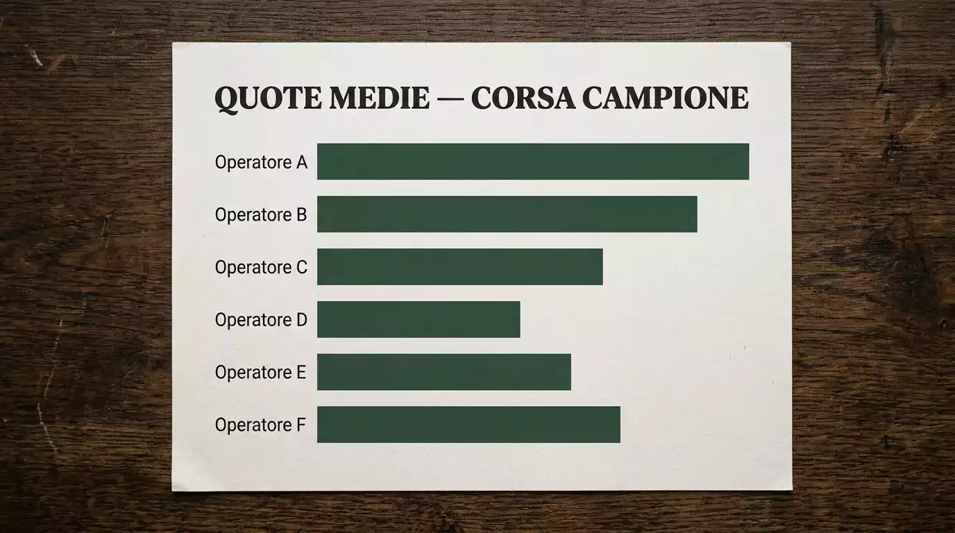 Grafico a barre del confronto delle quote medie offerte dai principali bookmaker ippici ADM sulla stessa corsa campione