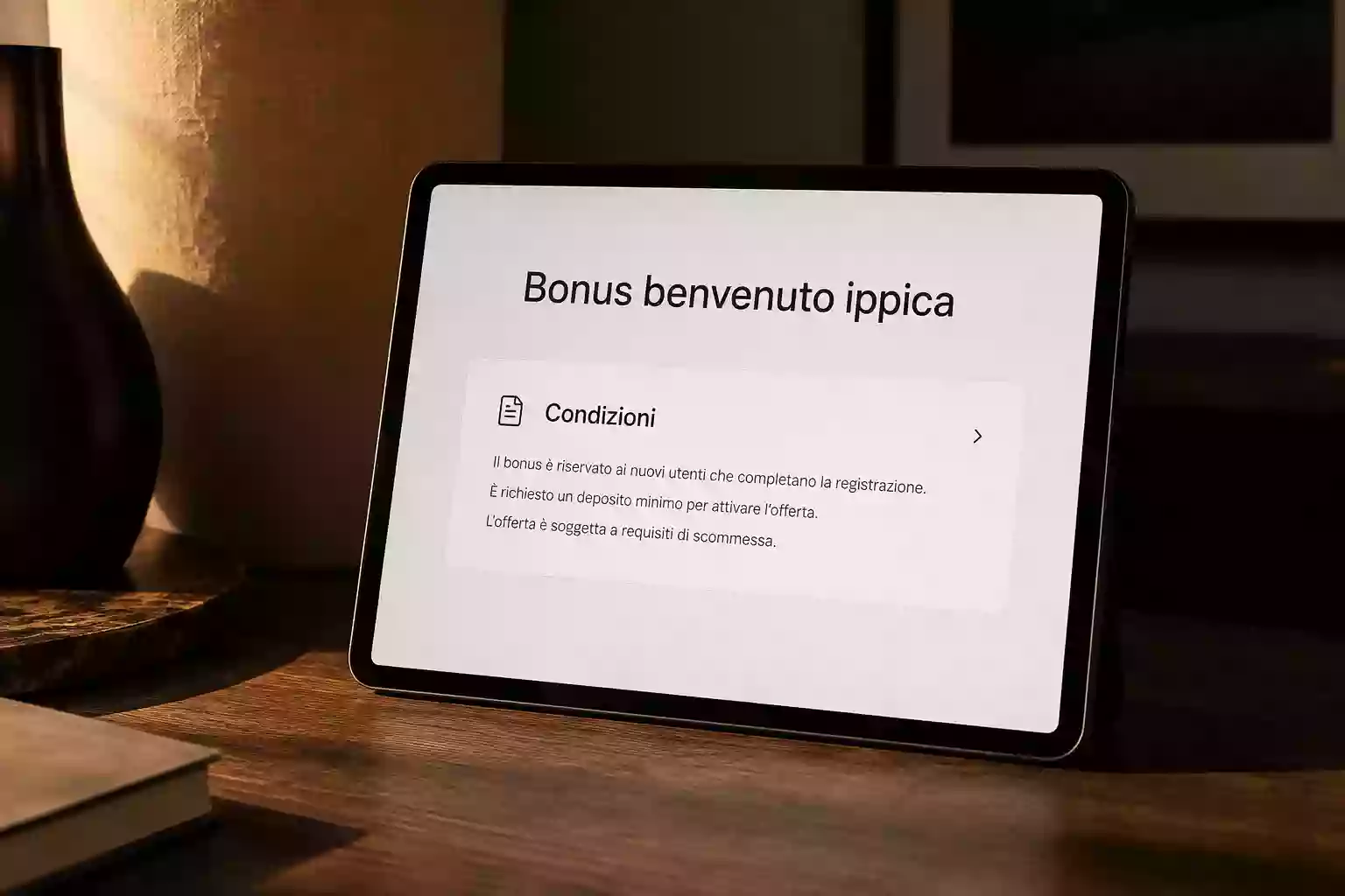 Schermata di promozione bonus benvenuto su un sito di scommesse ippiche