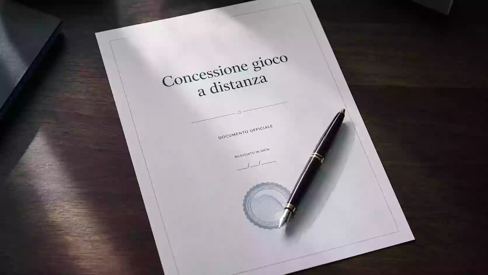 Documento amministrativo con timbro relativo a una concessione di gioco a distanza