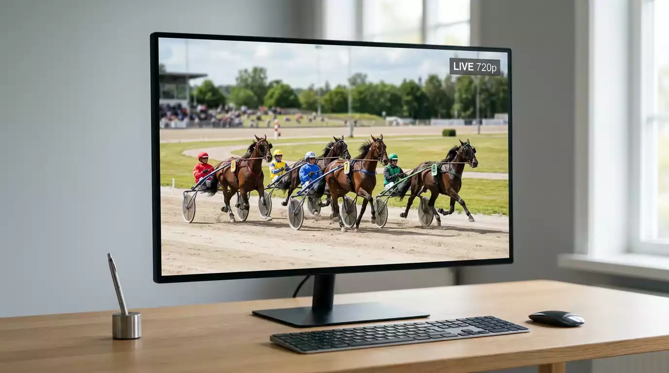 Schermo che mostra una corsa in streaming a 720p con indicatore di latenza tipico dello standard 2026