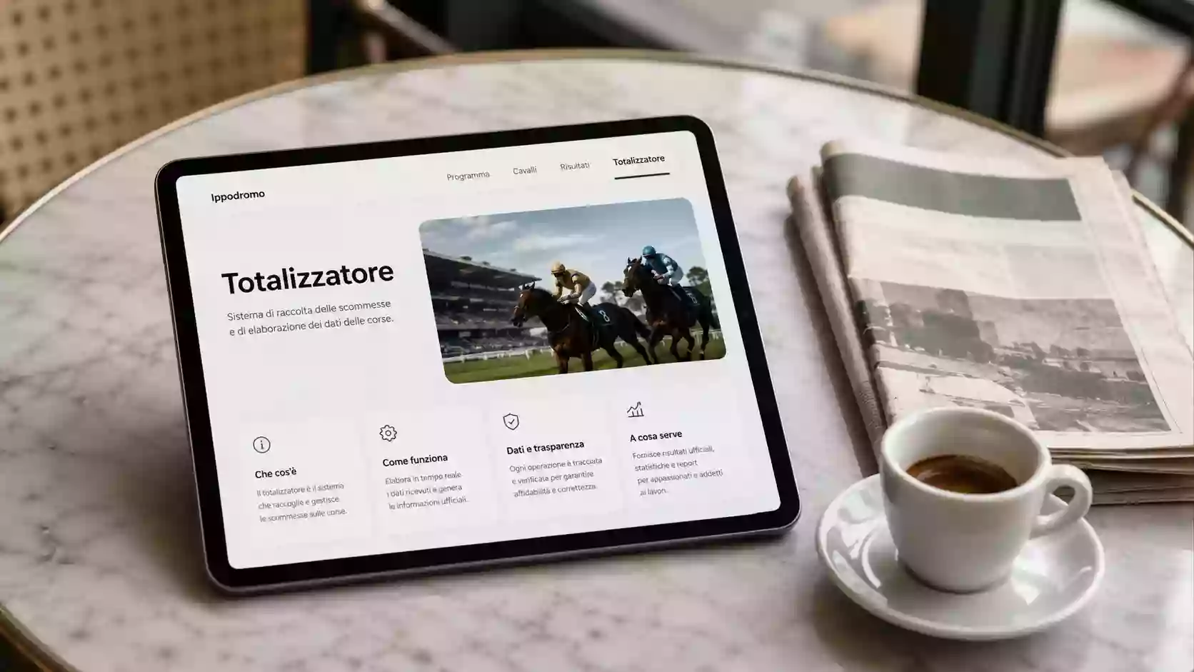 Schermata di un'interfaccia di scommesse ippiche con sezione totalizzatore in evidenza