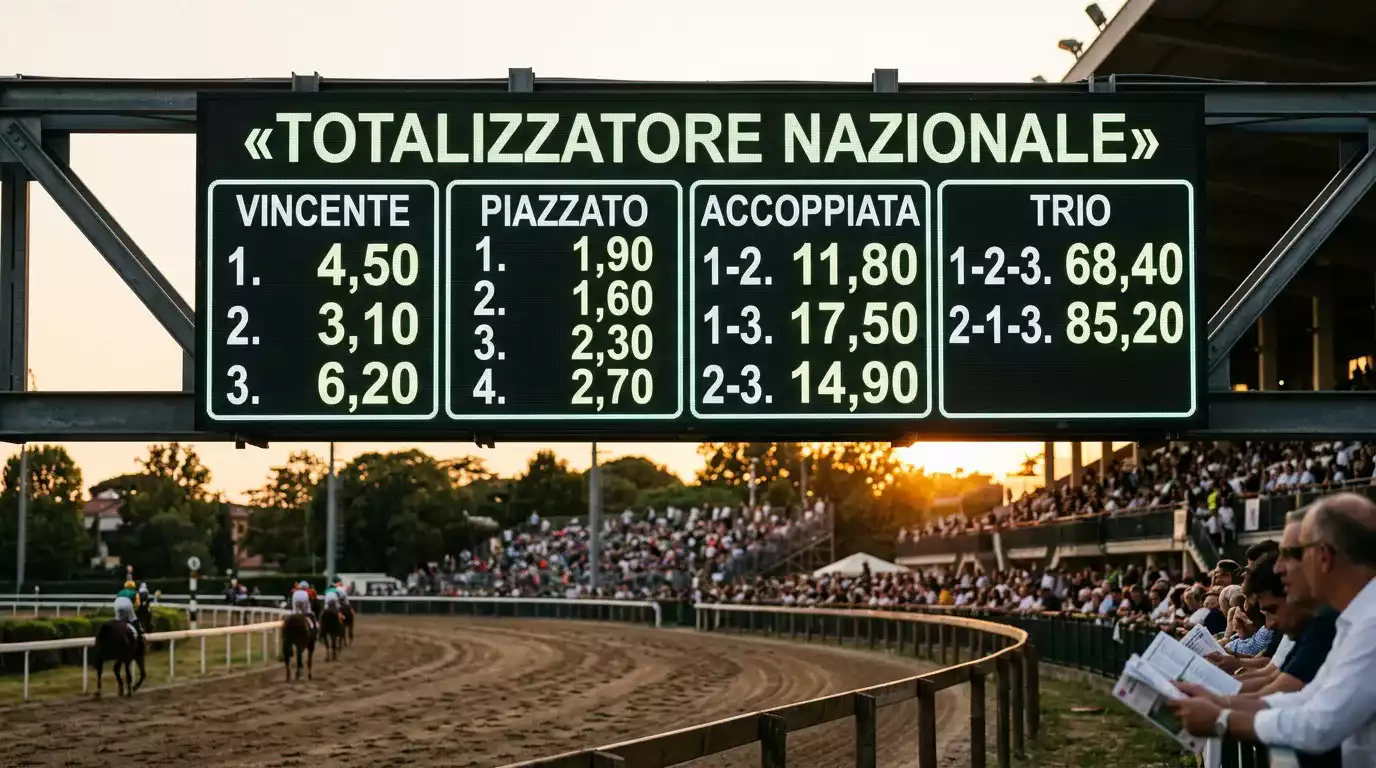 Tabellone del totalizzatore nazionale dell'Ippica Nazionale gestito storicamente da Sisal con quote in formazione pre-corsa