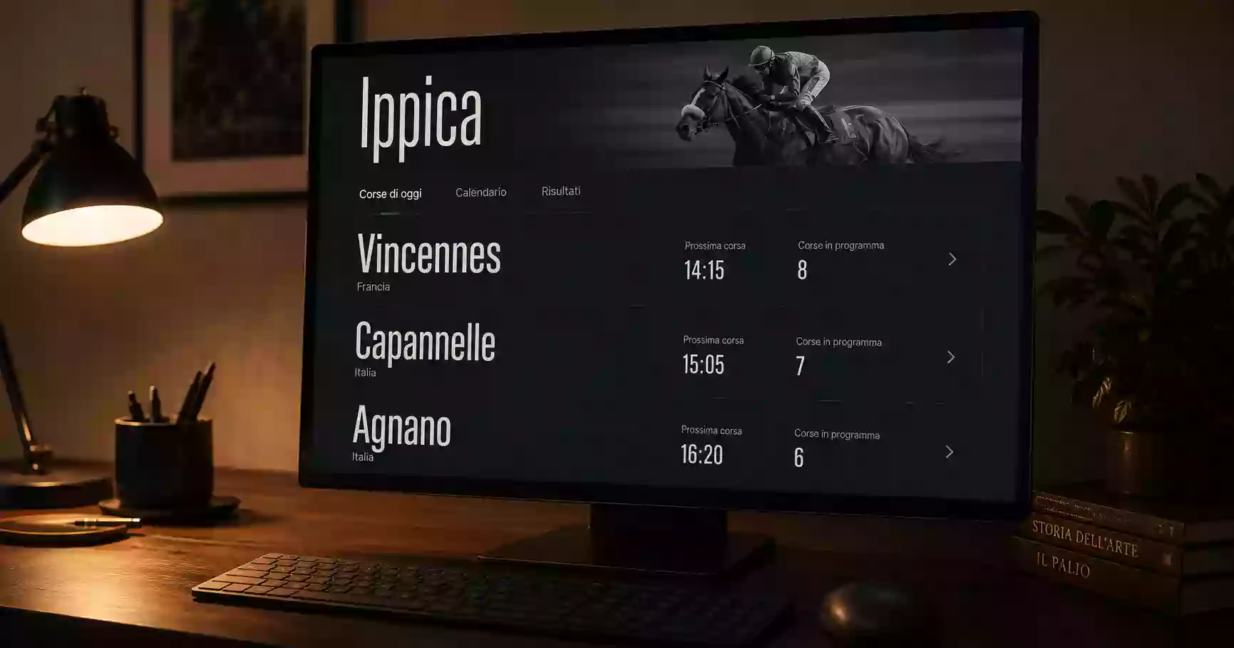 Schermata del palinsesto ippico di Snai con corse di Vincennes e Capannelle in primo piano